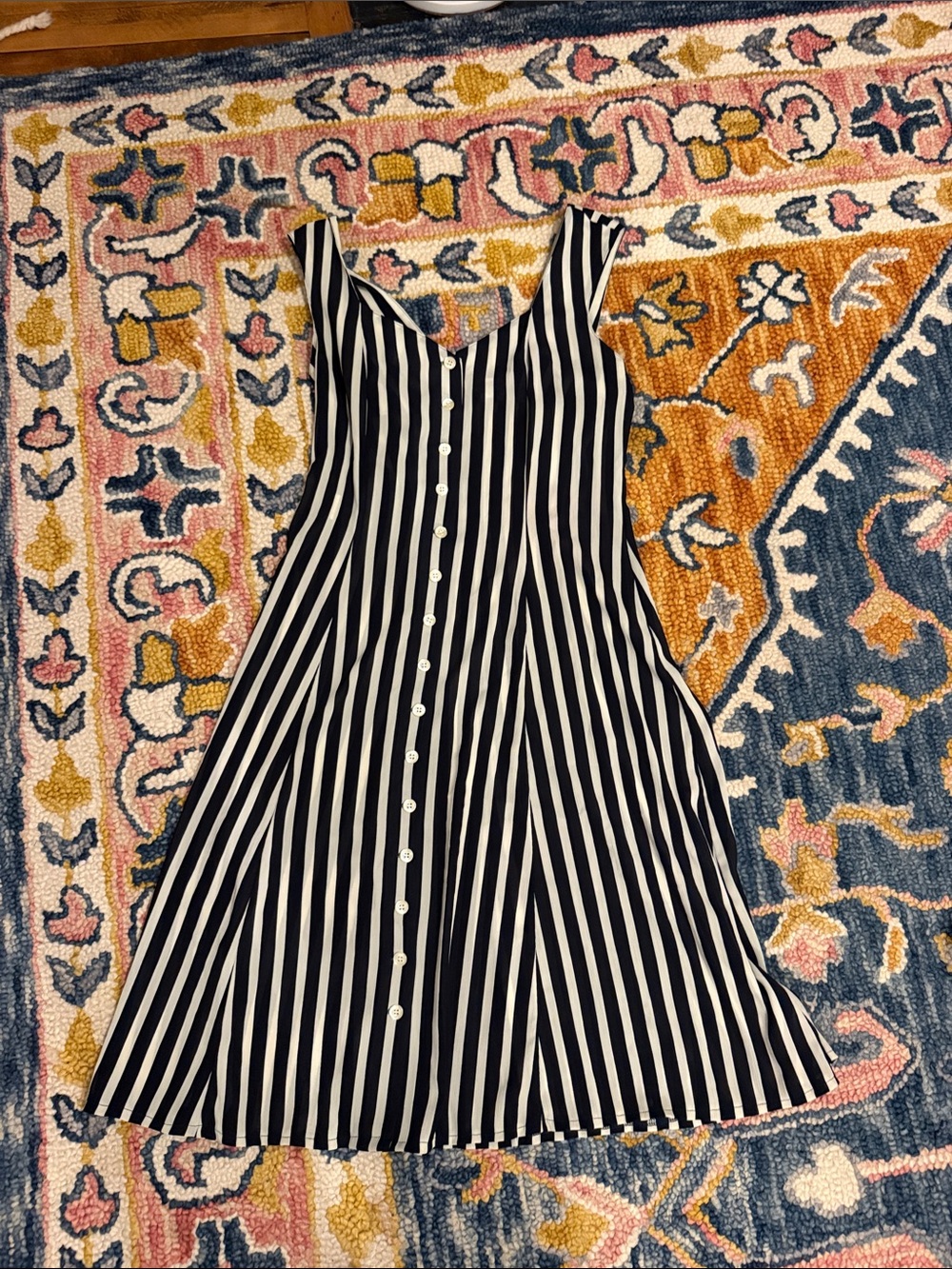 GUC Gerard Darel Navy and White Stripe Button-Front Summer Dress SZ 40